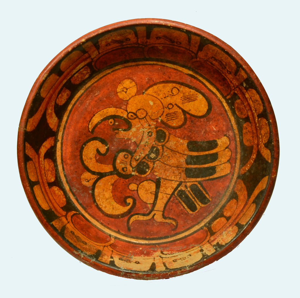 Fine Maya Polychrome Painted Muan Bird Plate - Art for Eternity