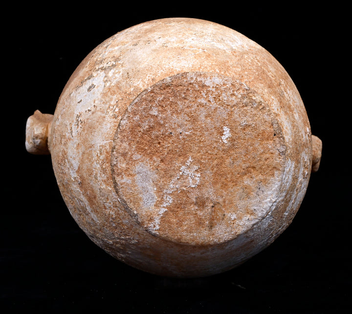 Ancient Egyptian Alabaster Twin Handled Jar (Amphoriskos) with Ibexes