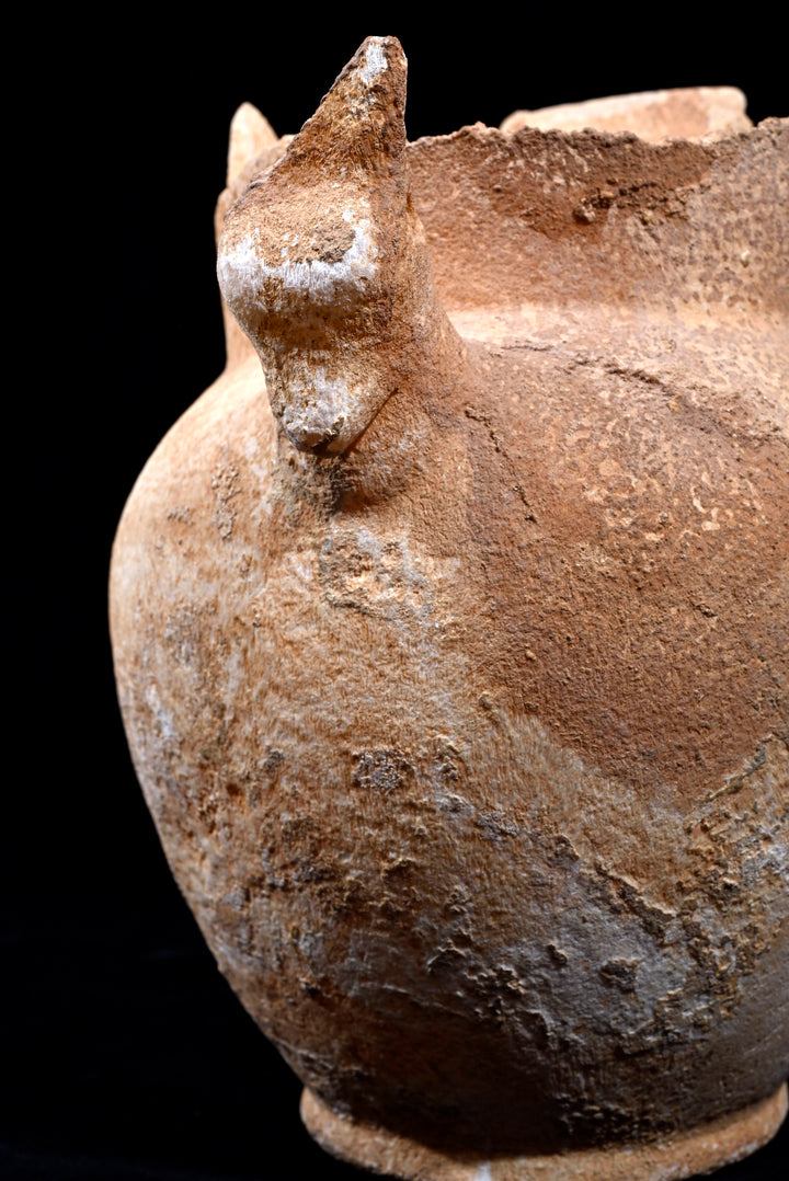 Ancient Egyptian Alabaster Twin Handled Jar (Amphoriskos) with Ibexes