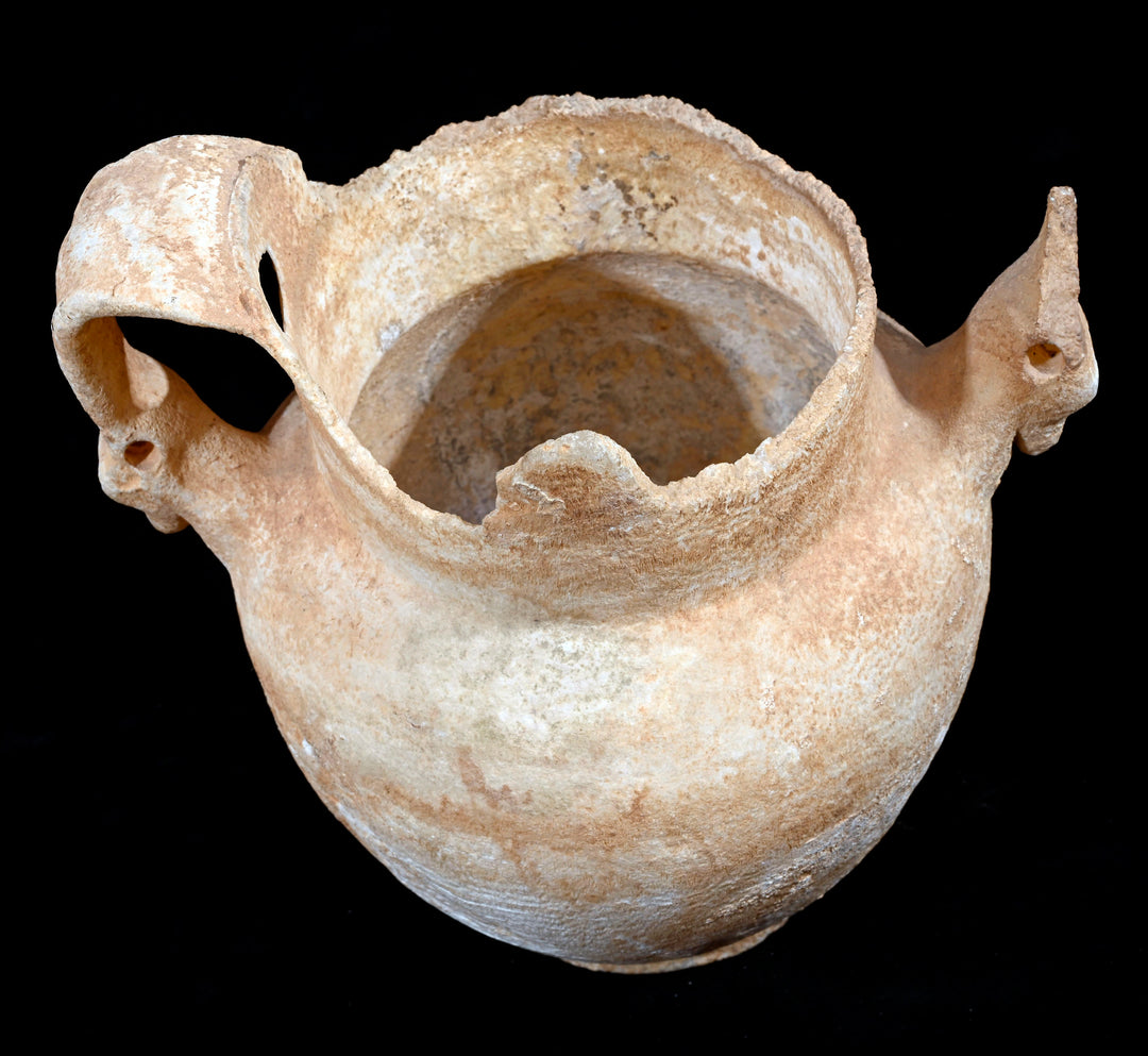 Ancient Egyptian Alabaster Twin Handled Jar (Amphoriskos) with Ibexes