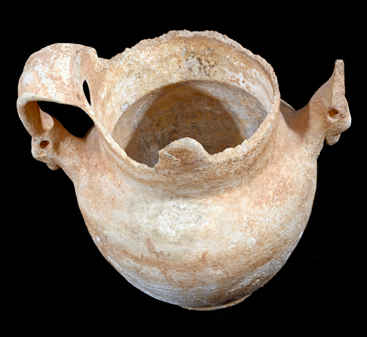 Ancient Egyptian Alabaster Twin Handled Jar (Amphoriskos) with Ibexes