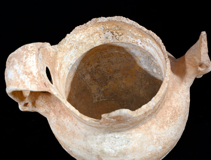 Ancient Egyptian Alabaster Twin Handled Jar (Amphoriskos) with Ibexes
