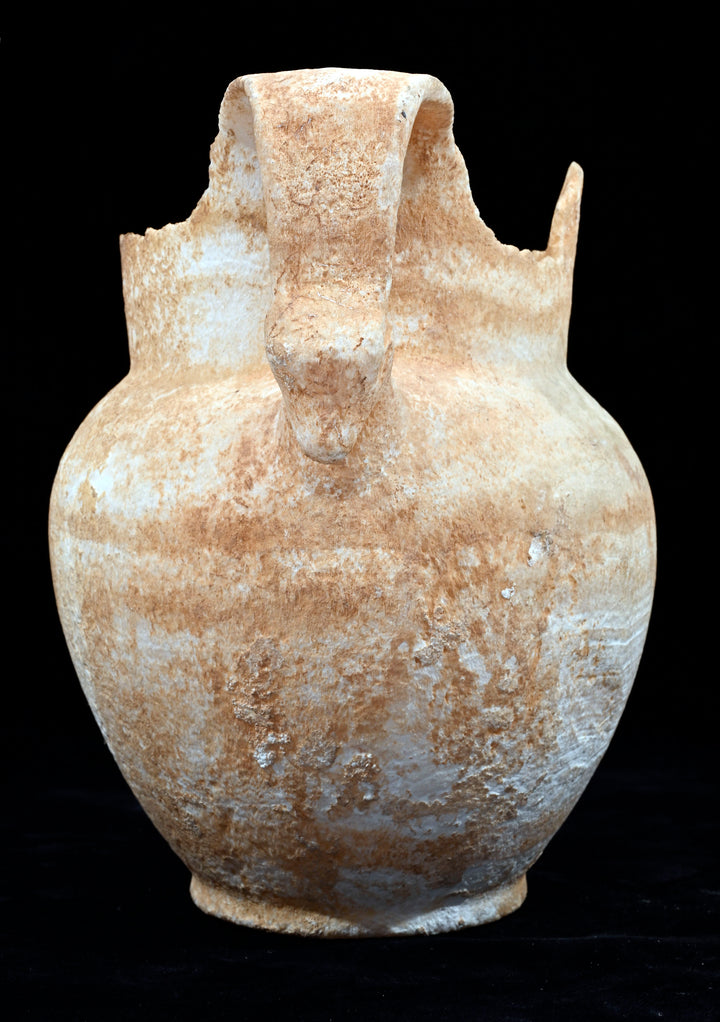 Ancient Egyptian Alabaster Twin Handled Jar (Amphoriskos) with Ibexes