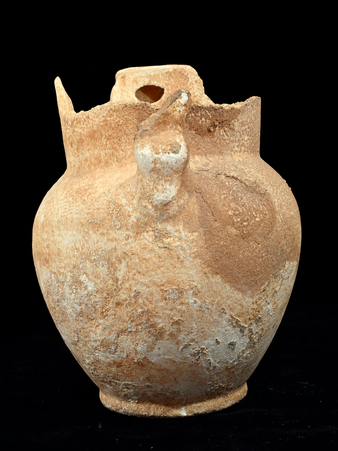 Ancient Egyptian Alabaster Twin Handled Jar (Amphoriskos) with Ibexes