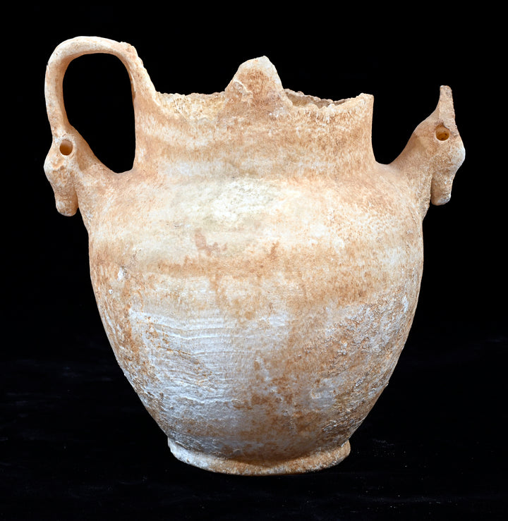 Ancient Egyptian Alabaster Twin Handled Jar (Amphoriskos) with Ibexes