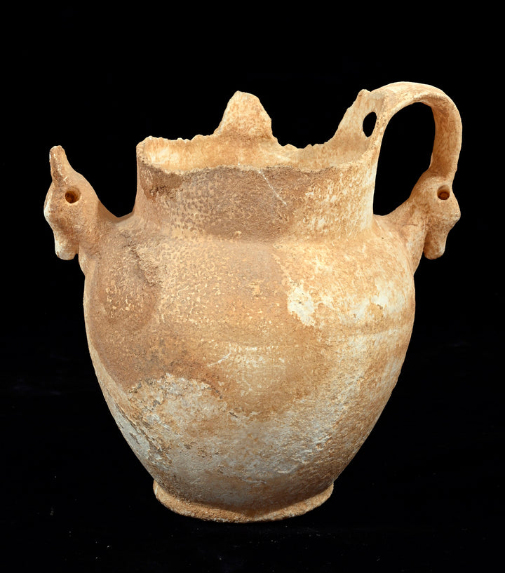 Ancient Egyptian Alabaster Twin Handled Jar (Amphoriskos) with Ibexes