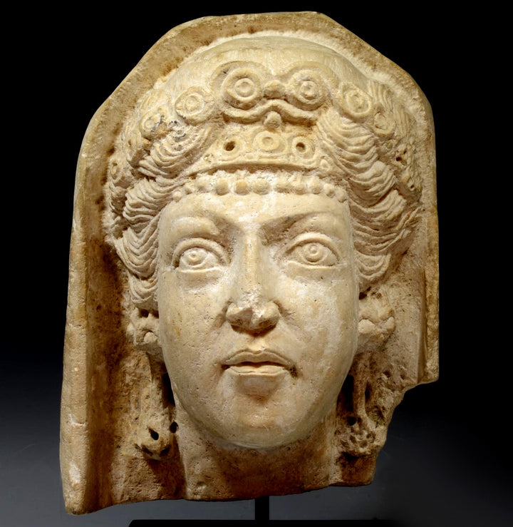 Roman Limestone Portrait Head of a Veiled Woman