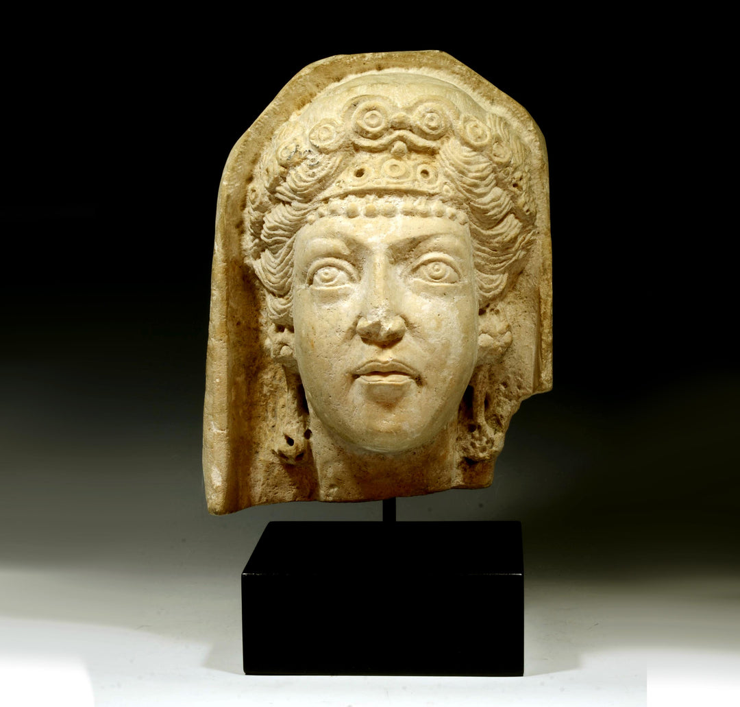 Roman Limestone Portrait Head of a Veiled Woman