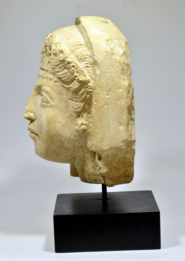 Roman Limestone Portrait Head of a Veiled Woman