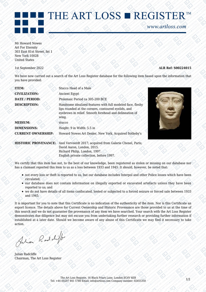 Important Egyptian Stucco Sculptor’s Model Head of a Pharaoh