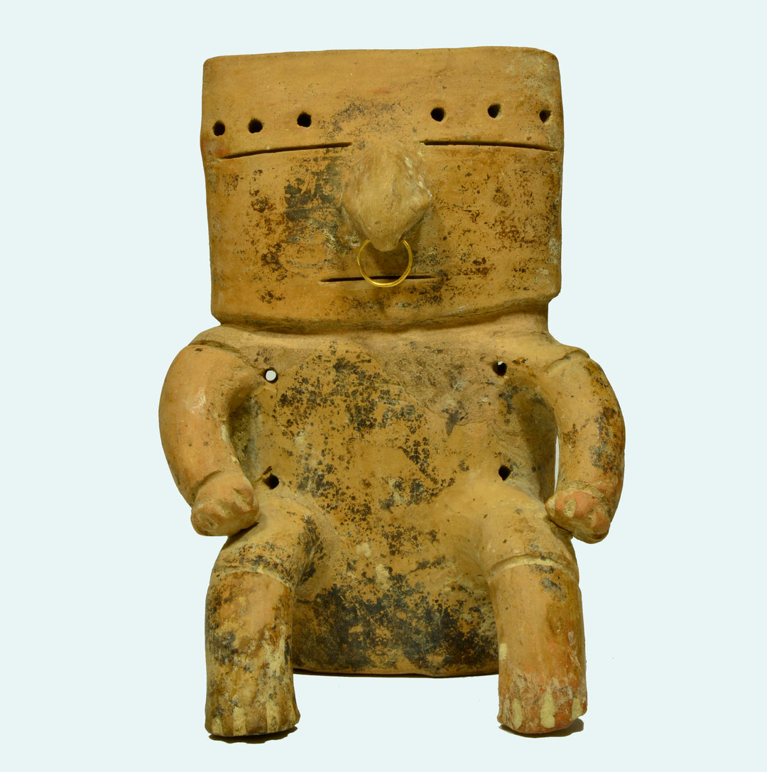 Pre Columbian Quimbaya Seated Pottery Retablo Figure