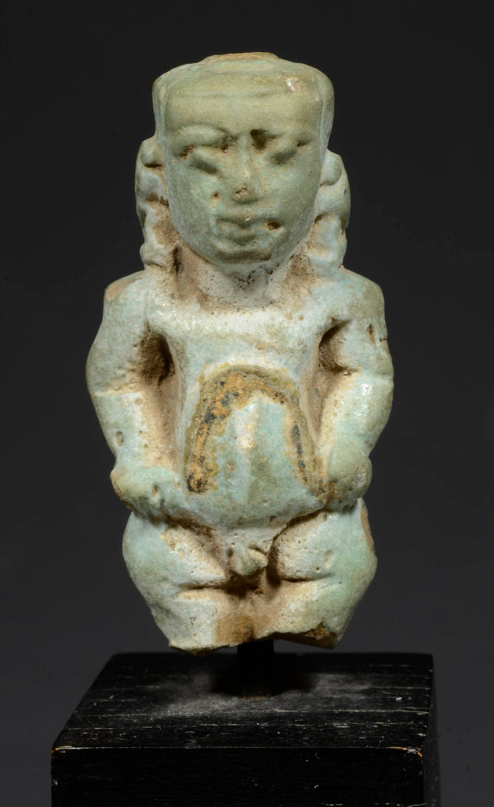 Egyptian Green Glaze Faience Amulet of the God Pataikos