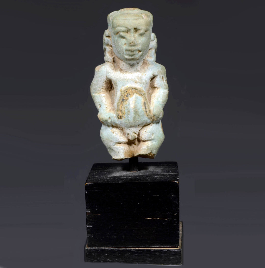 Egyptian Green Glaze Faience Amulet of the God Pataikos