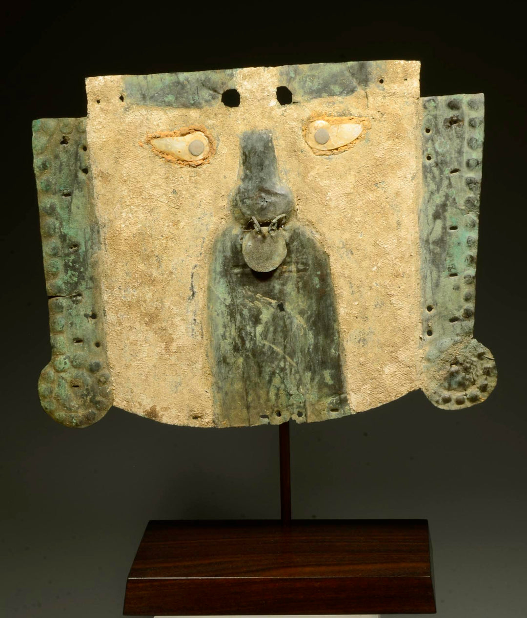 Lambayeque Copper Mask with Inlaid eyes and Danglers