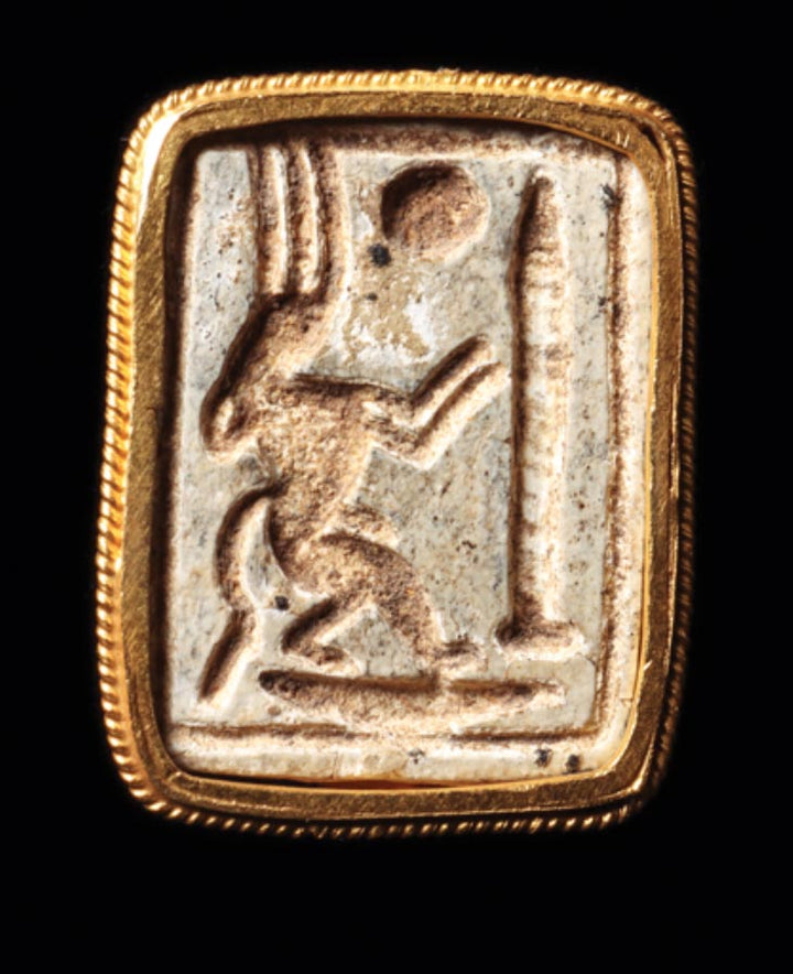 Egyptian Steatite Royal Seal: Bes and cartouche of Men-kheper-re (Thutmose III)