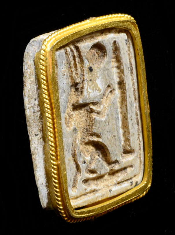 Egyptian Steatite Royal Seal: Bes and cartouche of Men-kheper-re (Thutmose III)