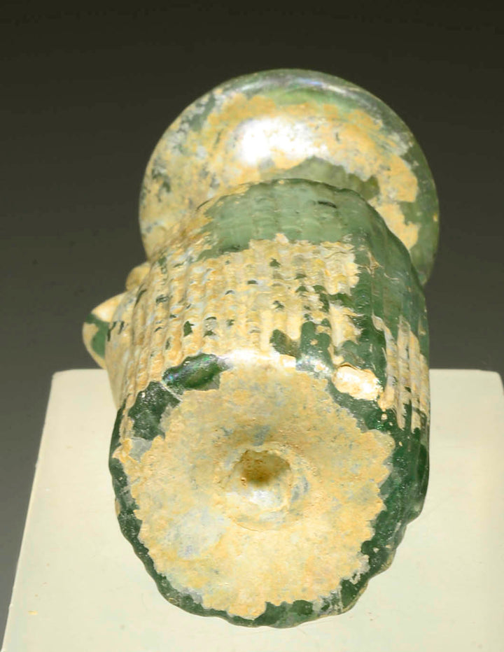 Roman Green Glass Ribbed Bottle
