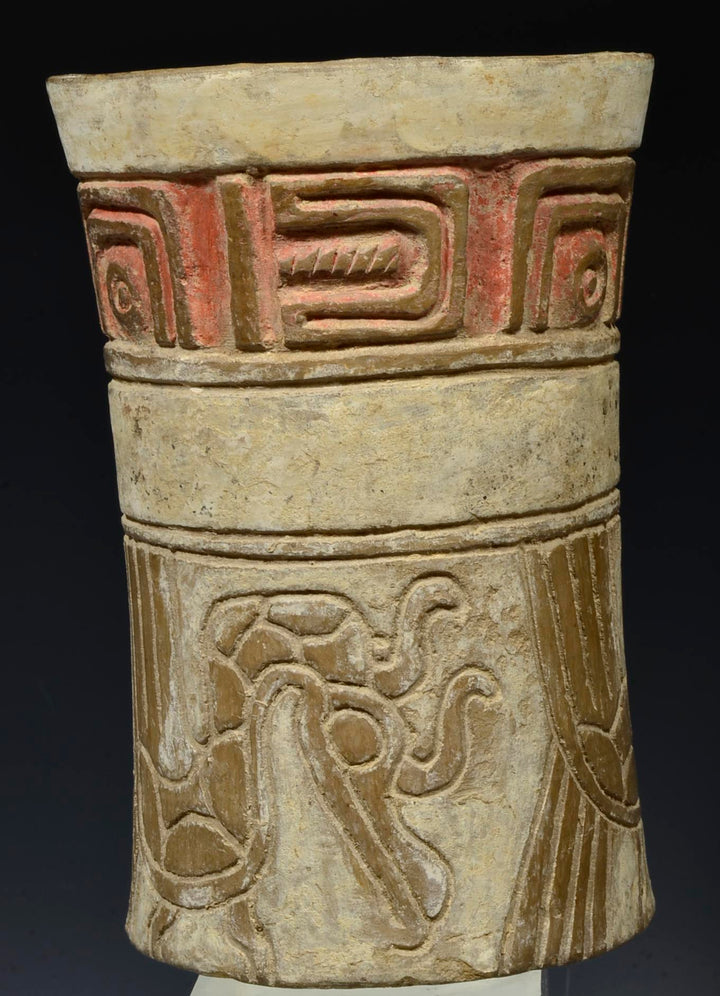 Maya Pottery Incised and Painted Ritual Cylinder