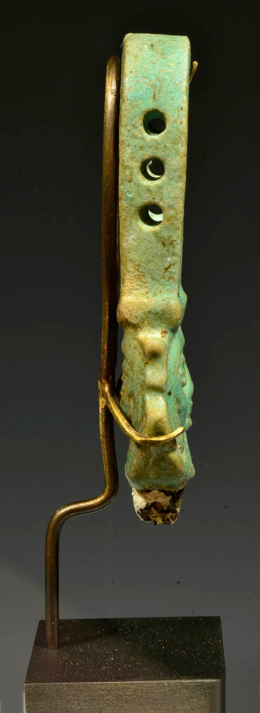 Egyptian Faience Amuletic Hathor Headed Sistrum Handle