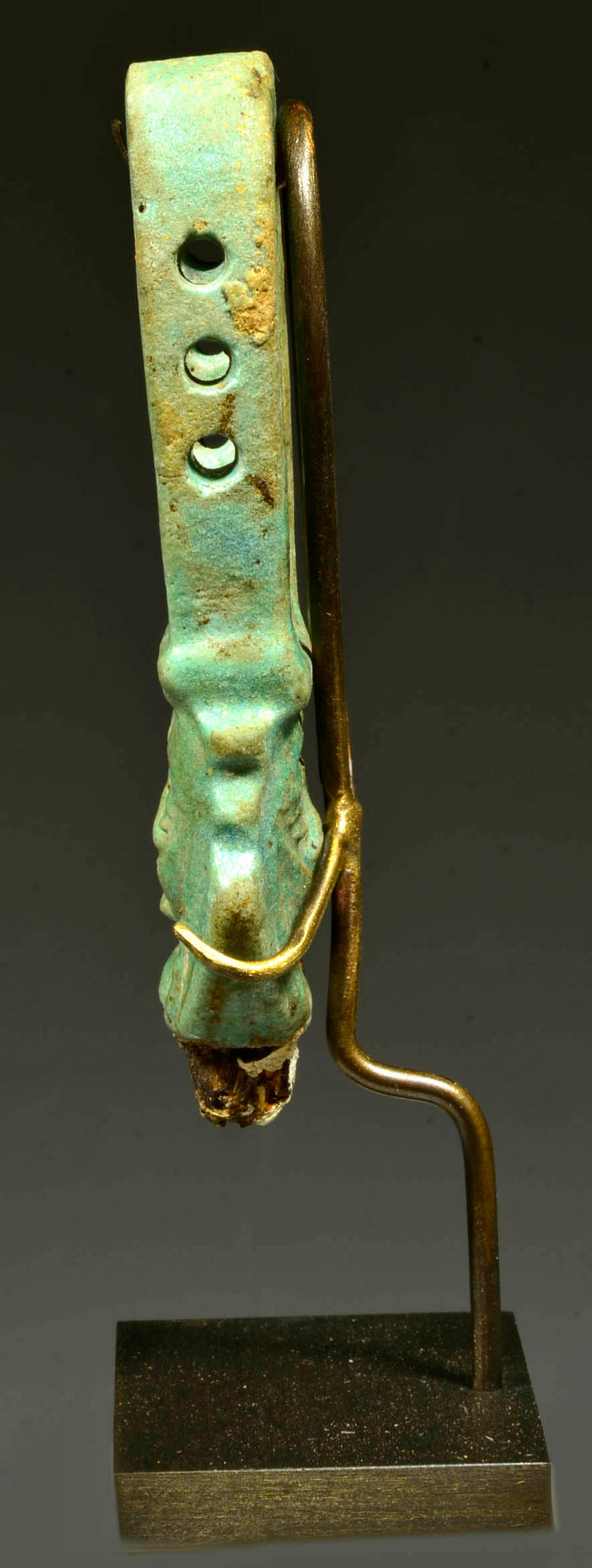 Egyptian Faience Amuletic Hathor Headed Sistrum Handle