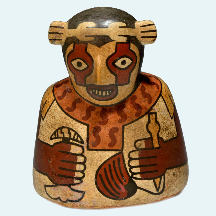 Fine Nazca Polychrome Pottery Figural Stirrup Vessel