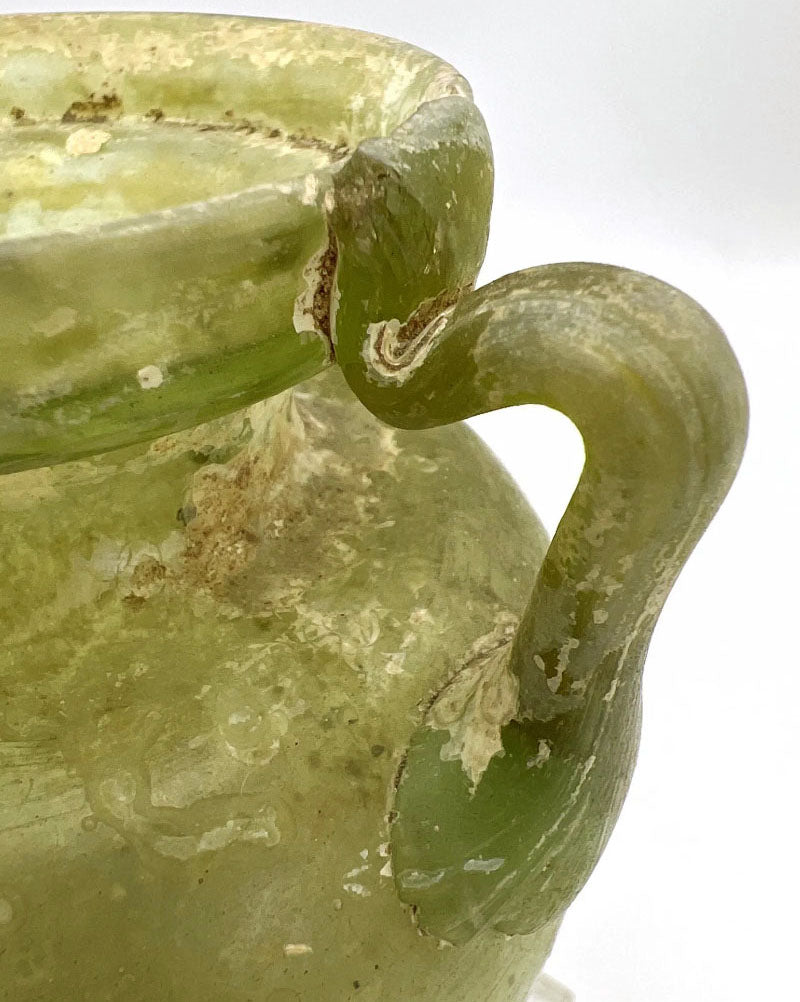 Roman Green Glass Twin Handled Jar