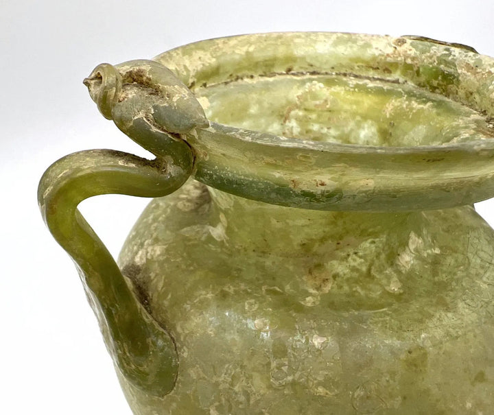 Roman Green Glass Twin Handled Jar