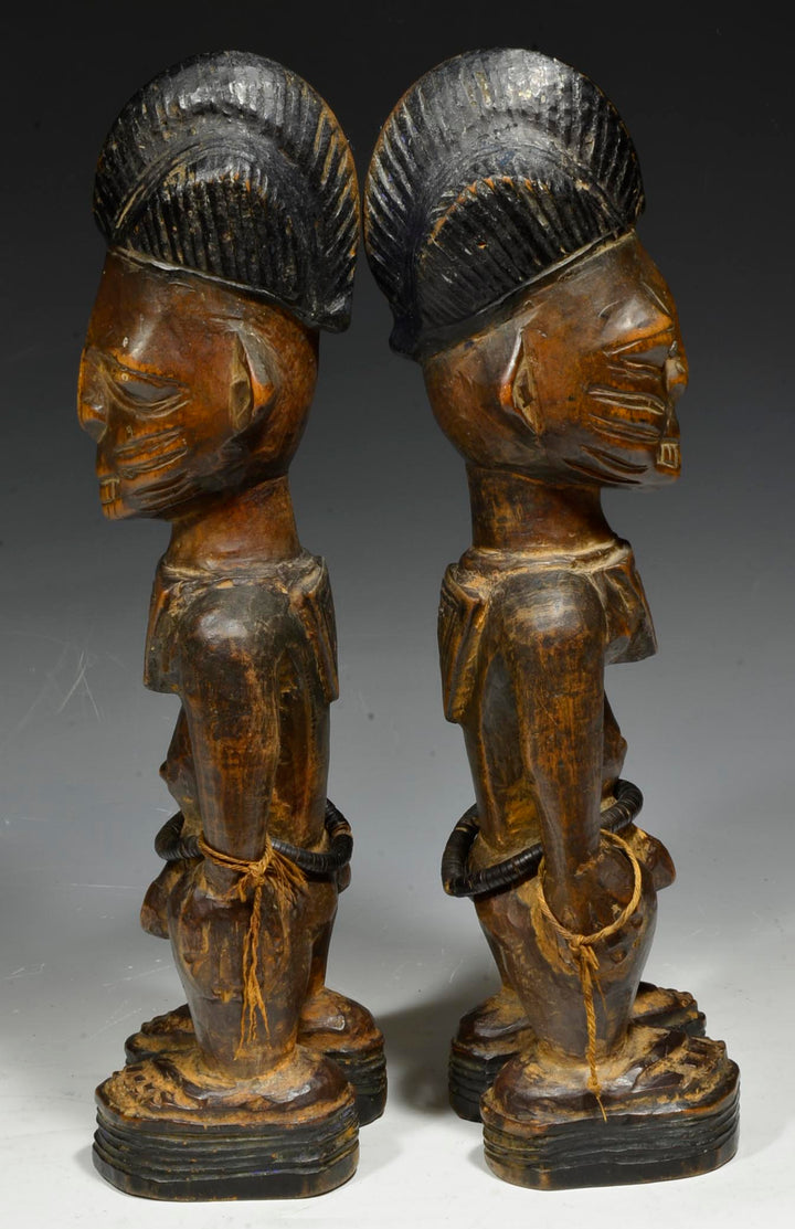 Yoruba Wood Carved Pair Ibeji Twin Figures