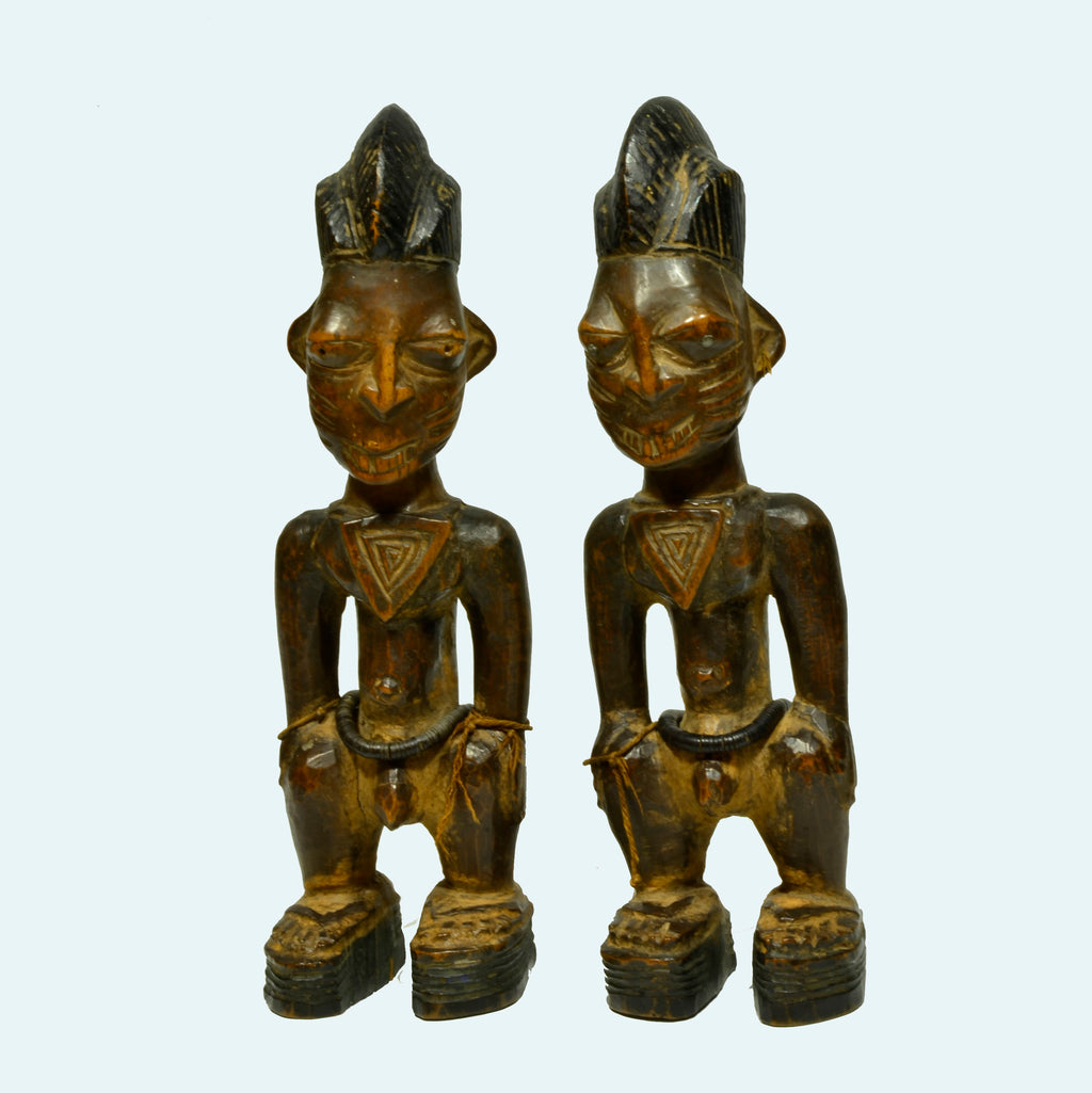 Yoruba Wood Carved Pair Ibeji Twin Figures