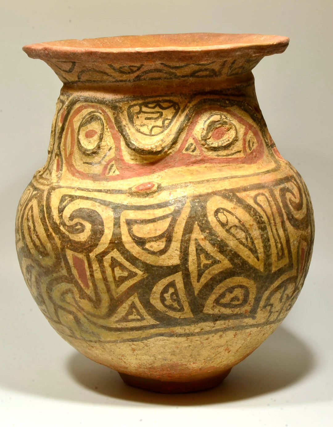 Marajoara Large Janiform Decorated Pottery Polychrome Olla