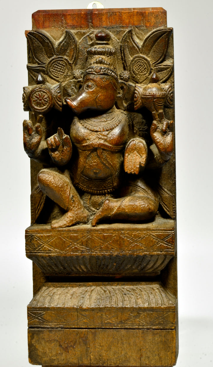 Indian Carved Wood Figural Panel of Varaha