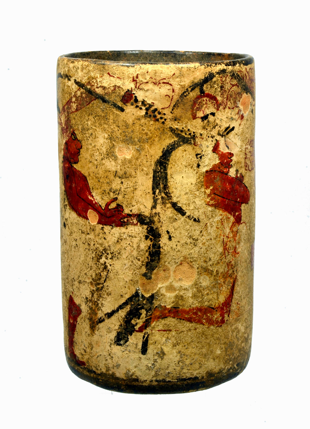 Maya  Polychrome Pottery IK site Cylinder Vessel by the Master of the Pink Glyphs A