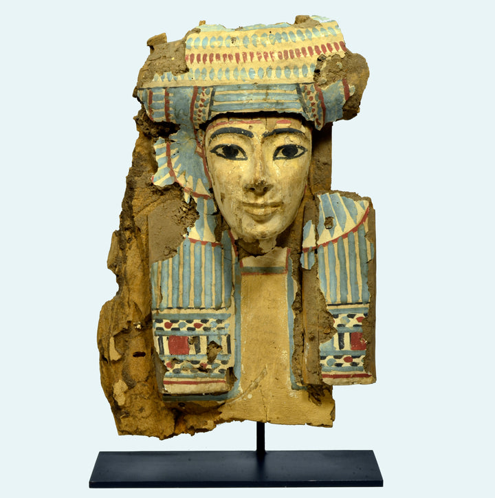 Egyptian Wood Painted Sarcophagus Bust