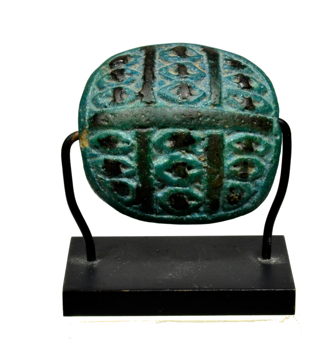 Egyptian Turquoise Faience Udjat Eye Scaraboid Shape Amulet - Art for Eternity