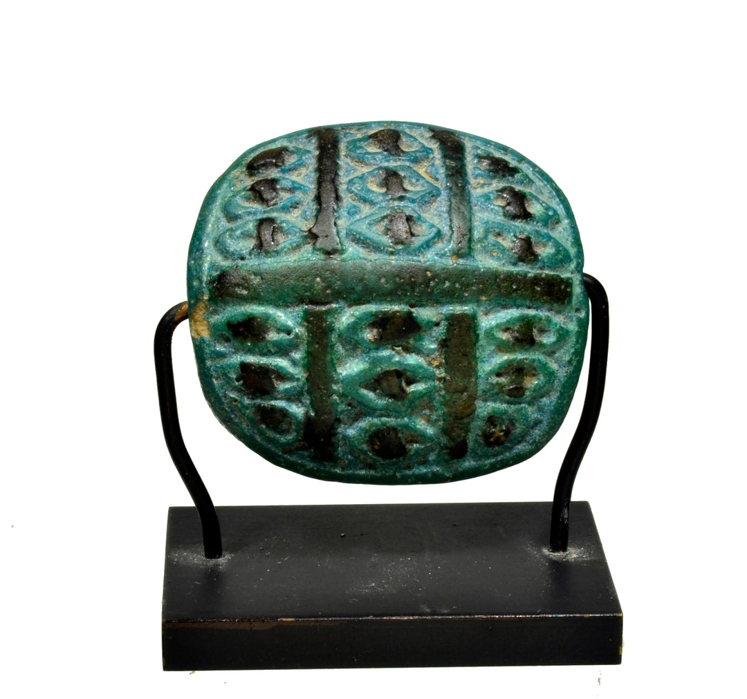 Egyptian Turquoise Faience Udjat Eye Scaraboid Shape Amulet