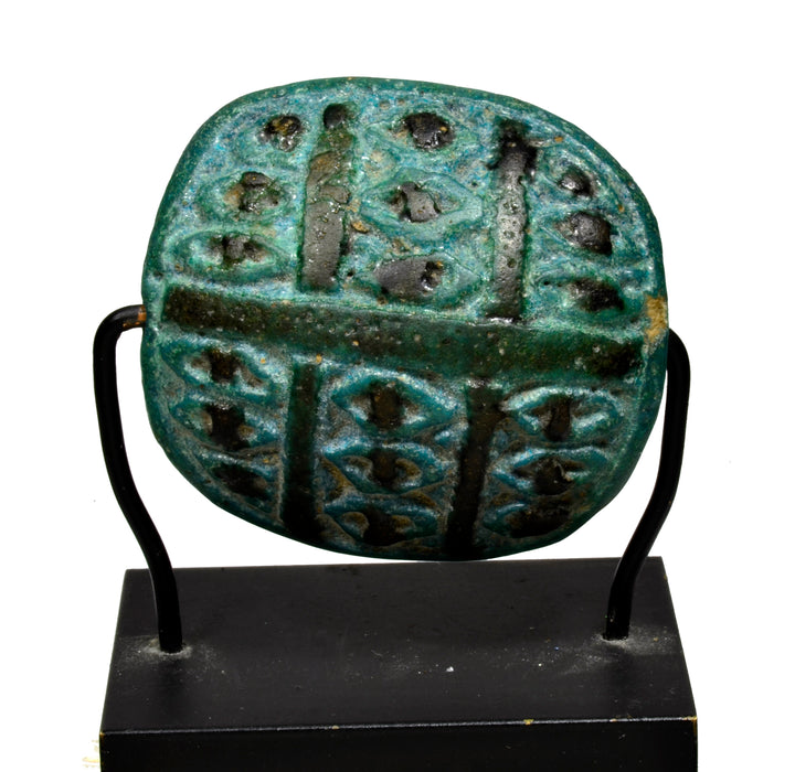 Egyptian Turquoise Faience Udjat Eye Scaraboid Shape Amulet
