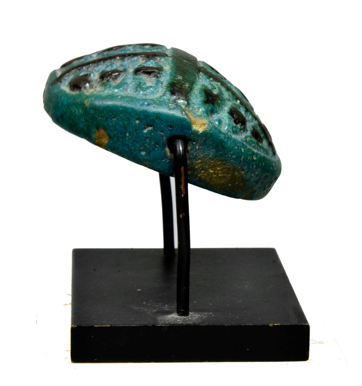 Egyptian Turquoise Faience Udjat Eye Scaraboid Shape Amulet