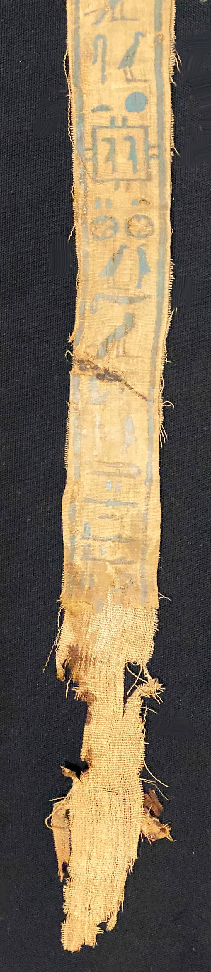 Egyptian Hieroglyphic Painted Linen Mummy Bandage
