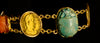 Egyptian Revival Gold Bracelet with Ancient Stone Scarabs and Gold Coins - Art for Eternity