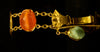 Egyptian Revival Gold Bracelet with Ancient Stone Scarabs and Gold Coins - Art for Eternity