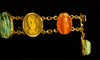 Egyptian Revival Gold Bracelet with Ancient Stone Scarabs and Gold Coins - Art for Eternity