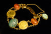 Egyptian Revival Gold Bracelet with Ancient Stone Scarabs and Gold Coins - Art for Eternity