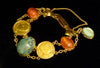 Egyptian Revival Gold Bracelet with Ancient Stone Scarabs and Gold Coins