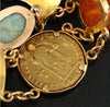 Egyptian Revival Gold Bracelet with Ancient Stone Scarabs and Gold Coins - Art for Eternity