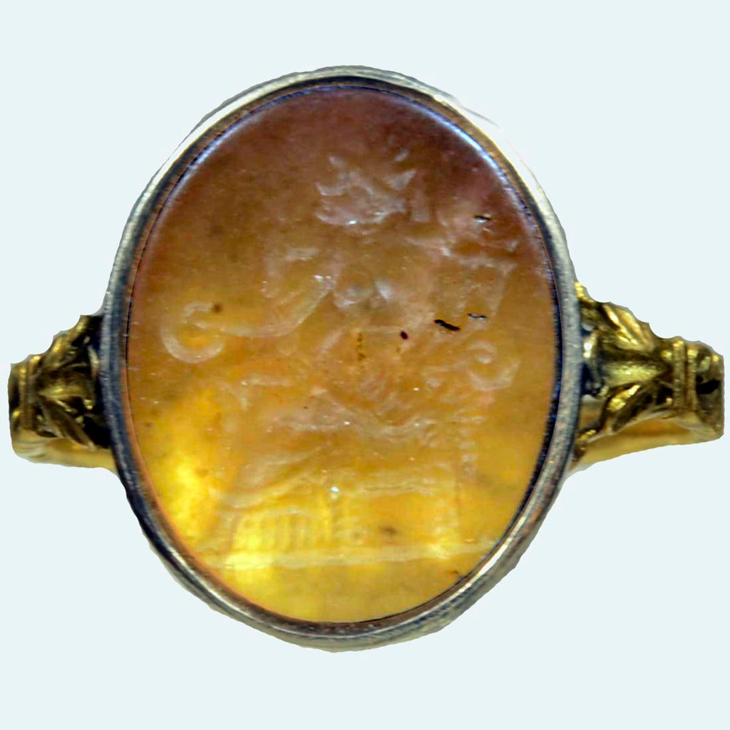 Ancient Roman Chalcedony Intaglio Set in Victorian Gold Ring