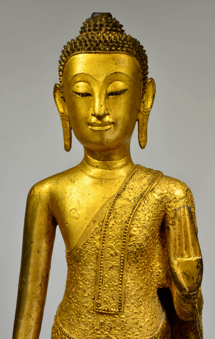 Thai Gilt Bronze Standing Buddha
