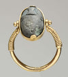 Egyptian Faience Scarab 14K Gold Swivel Ring