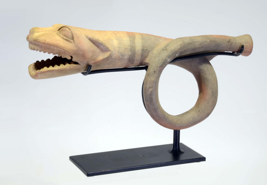 Moche Pottery Jaguar Headed Trumpet