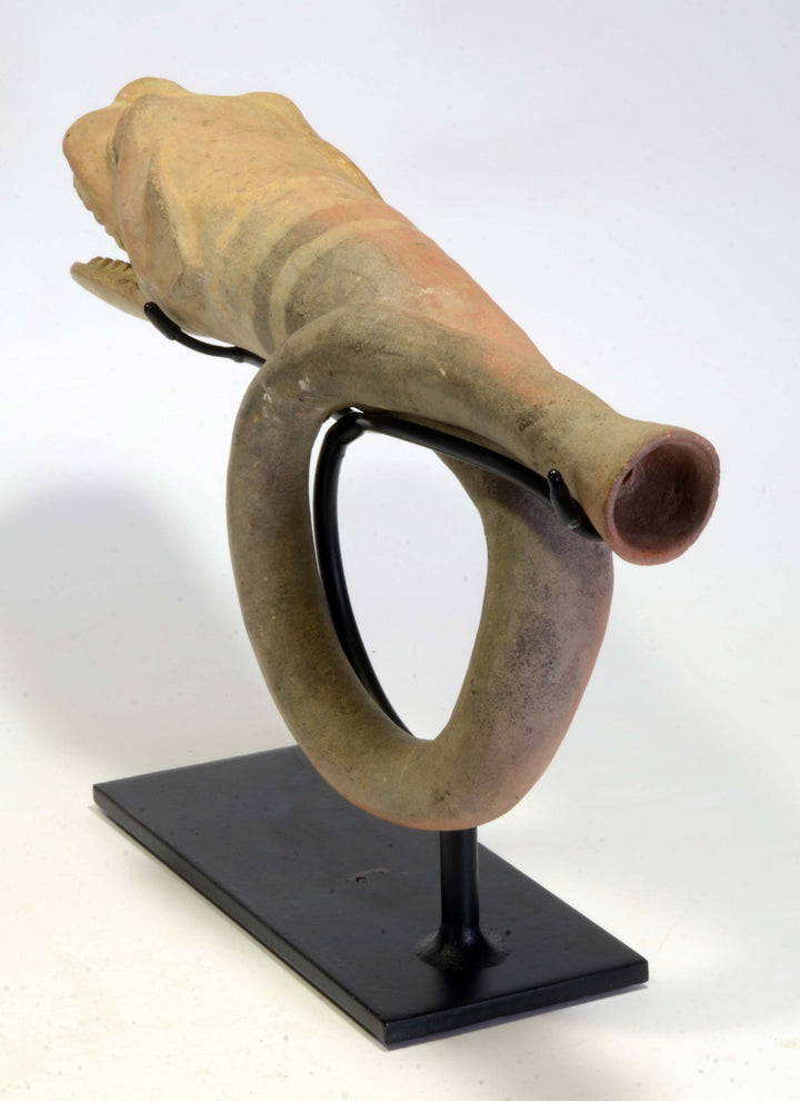 Moche Pottery Jaguar Headed Trumpet