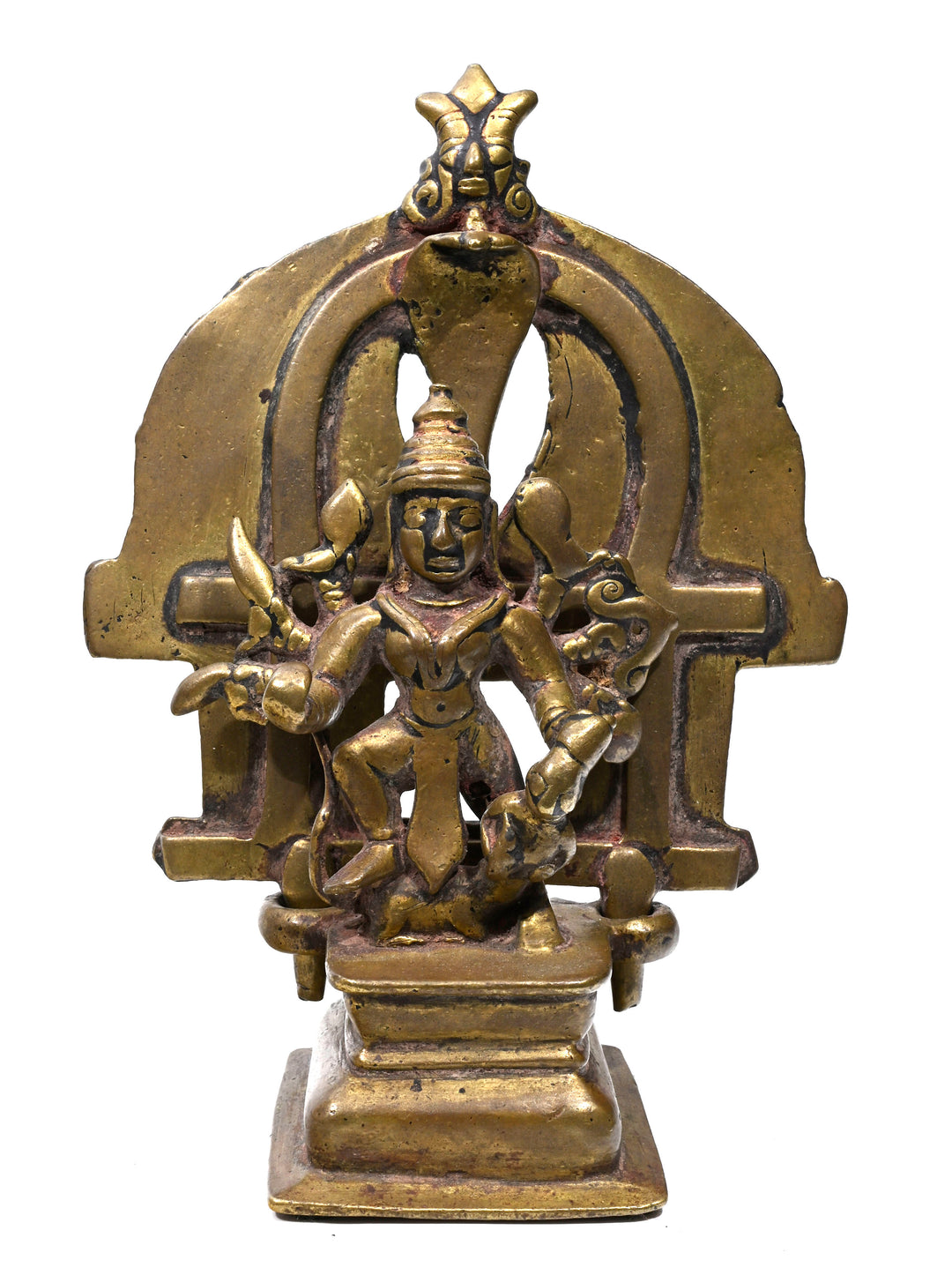 Indian Bronze Shrine depicting crowned Hindu Deity